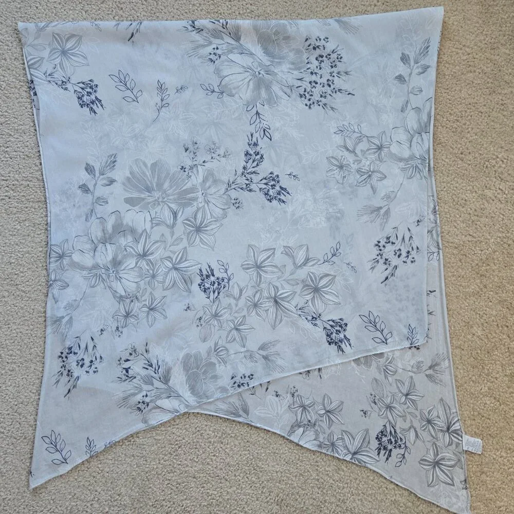 Cotton & Silk Scarf Lightweight Angled Ends Grey Blue Italy